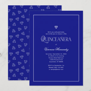 Convites Quinceanera Real Azul, Elegante Minimalista Modern