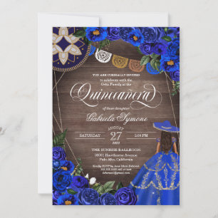 Convites Quinceanera Real Blue Rosa Western Charro Russo
