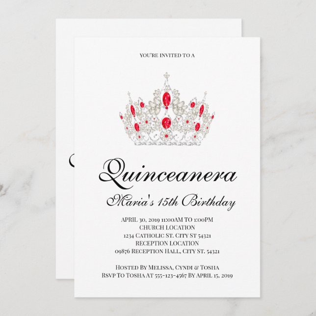 Convites Quinceanera, Red (Frente/Verso)