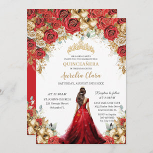 Convites Quinceañera Red Dourada Rosas Floral Princesa Vest