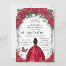 Quinceañera Red Dress Rosas Floral Vintage Silver