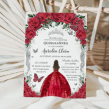 Quinceañera Red Dress Rosas Floral Vintage Silver