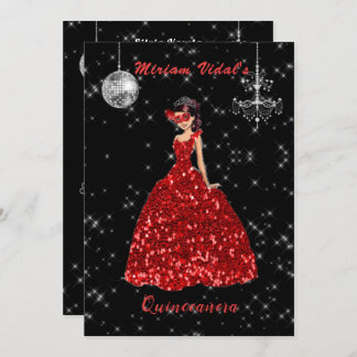 Convites Quinceanera Red e Silver Mascarada