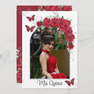 Convites Quinceañera Red Floral Rosas Borboletas Foto