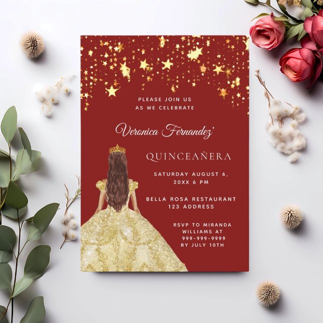 Convites Quinceanera Red Gold (Criador carregado)