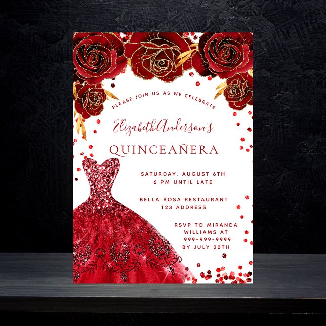 Convites Quinceanera Red White rosa luxo (Criador carregado)
