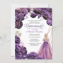 Quinceañera Regal Real Roxo e Rosa Dourada e