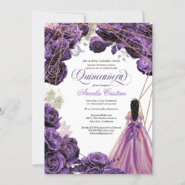 Convites Quinceañera Regal Real Roxo e Rosa Dourada e 