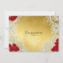 Quinceanera Renda Branca com Rosas Vermelhas em Do