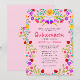 Convites Quinceanera Rosa 15 Floral Mexicano Aniversário