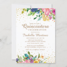 Quinceañera Rosa Amarelo Azul Floral Dourado Brilh