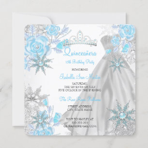 Convites Quinceanera Rosa Azul-turquesa Paisagem Invernal F
