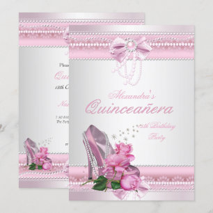 Convites Quinceanera Rosa Bonito Branco Rosa Salto Alto 2