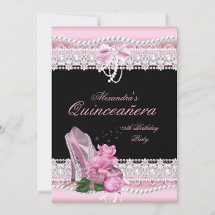 Convites Quinceanera Rosa Bonito Branco Rosa Salto Alto 3