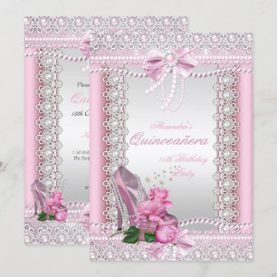 Convites Quinceanera Rosa Bonito Salto Alto Rosa Branca