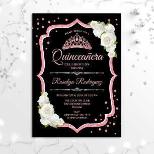 Convites Quinceanera - Rosa branco preto Dourado