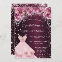 Quinceanera rosa burgundy vestido floral