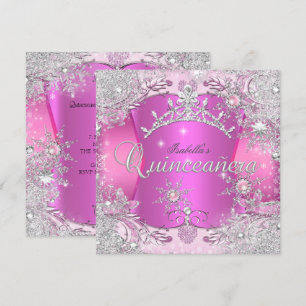 Convites Quinceanera Rosa Choque Inverno Mágico Flocos de N