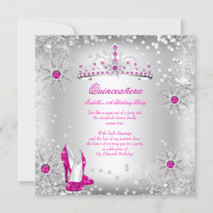 Convites Quinceanera Rosa Choque Prata Natal de Inverno