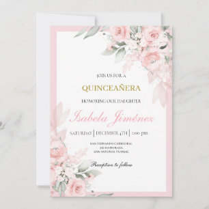 Convites quinceañera rosa claro