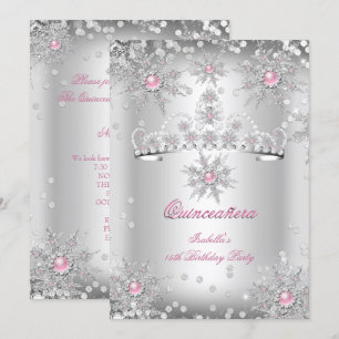 Convites Quinceanera Rosa claro Silver Winter Wonderland
