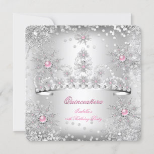 Convites Quinceanera Rosa claro Silver Winter Wonderland