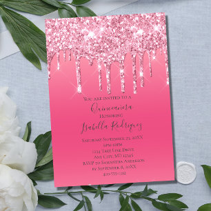 Convites Quinceanera Rosa com Brilho na Moda Feminina