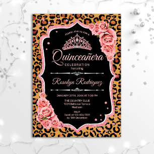 Convites Quinceanera - Rosa de Leopardo Dourado
