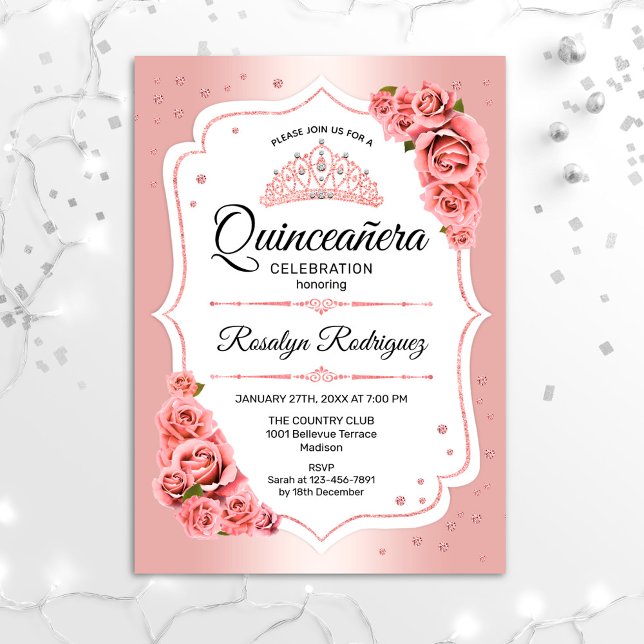 Convites Quinceanera rosa Dourada (Criador carregado)