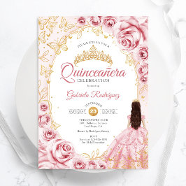 Convites Quinceanera Rosa Dourada
