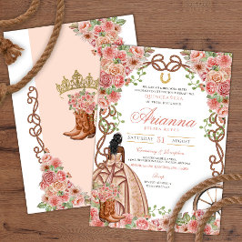 Convites Quinceañera rosa Dourada Blush Western Charra Rust