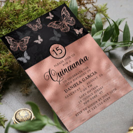 Convites Quinceañera rosa Dourada da Borboleta da Borboleta