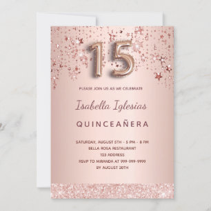 Convites Quinceanera rosa dourada estrelas rosa