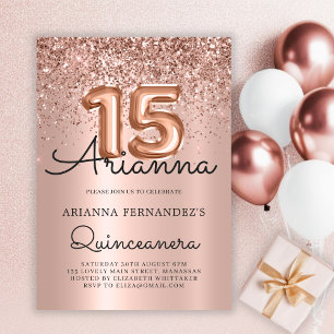 Convites Quinceañera Rosa Dourada Glitter 15 Aniversário