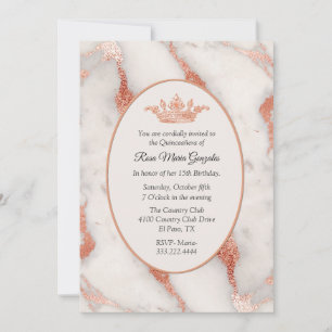 Convites Quinceañera rosa Dourada Marble e Crown