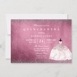 Convites Quinceanera Rosa-Dourada Rosa de Silver Burgundy