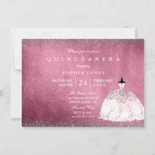 Convites Quinceanera Rosa-Dourada Rosa de Silver Burgundy