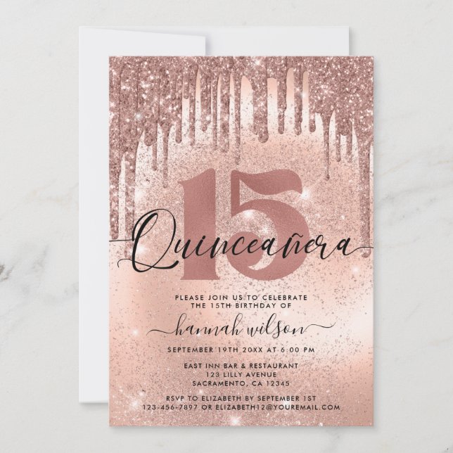 Convites Quinceañera Rosa Dourada Trendy (Frente)