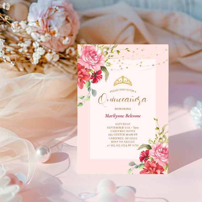 Convites Quinceañera rosa Dourado (Criador carregado)