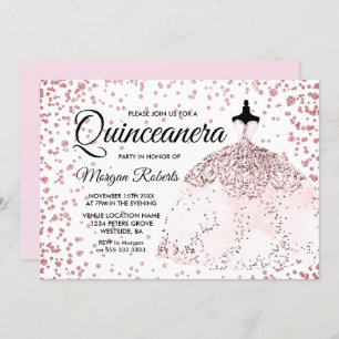 Convites Quinceanera, rosa Dourado e cor-de-rosa,