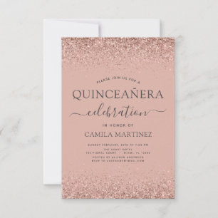 Convites Quinceanera Rosa Dourado Esmagador Cor-de-rosa-cla