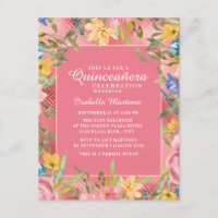 Quinceañera Rosa Dourado Floral Amarelo Azul