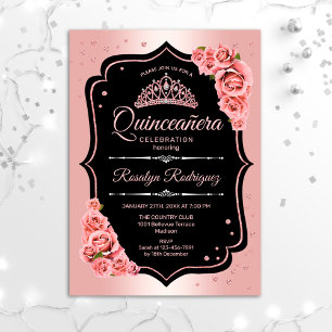Convites Quinceanera - Rosa Dourado Negro