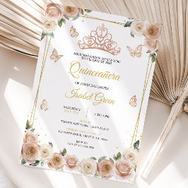Convites Quinceañera Rosa e Dourado Rosa
