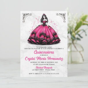 Convites Quinceañera rosa e preta