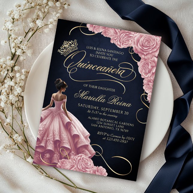 Convites Quinceañera Rosa Esmagada (Criador carregado)