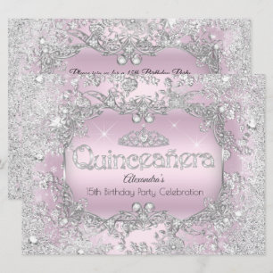 Convites Quinceanera Rosa Prata Tiara Inverno Encantado 2