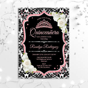 Convites Quinceanera - Rosa preto Dourado