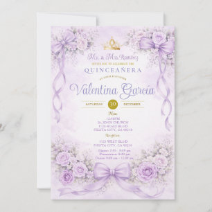 Convites Quinceañera Rosa Princesa Floral Roxa