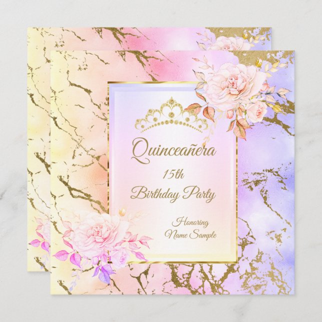 Convites Quinceanera Rosa púrpura, Festa de aniversário ros (Frente/Verso)